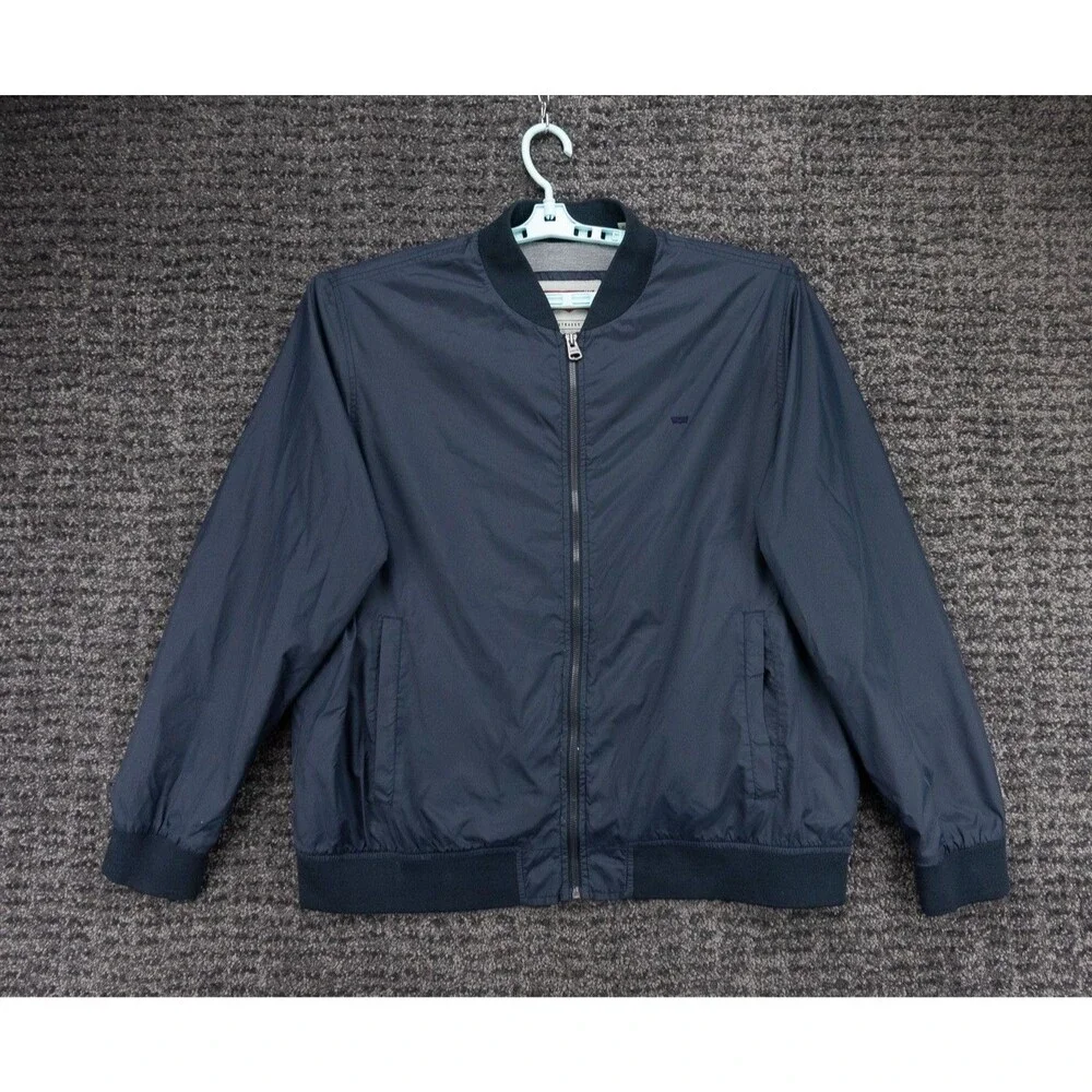 Levis Jacket Mens 2XL Navy Blue Full Zip Lined Windbreaker Bomber Nylon Outdoor
